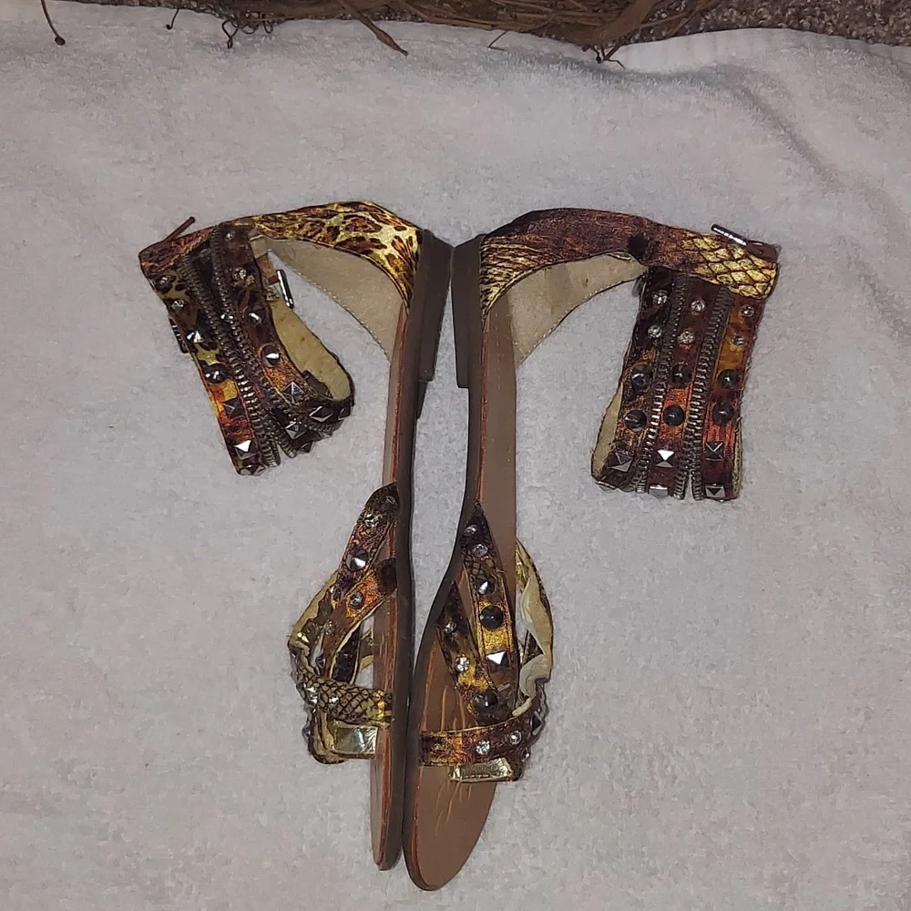 Leopard Rinestone Sandals Size 38 - Picture 2 of 4
